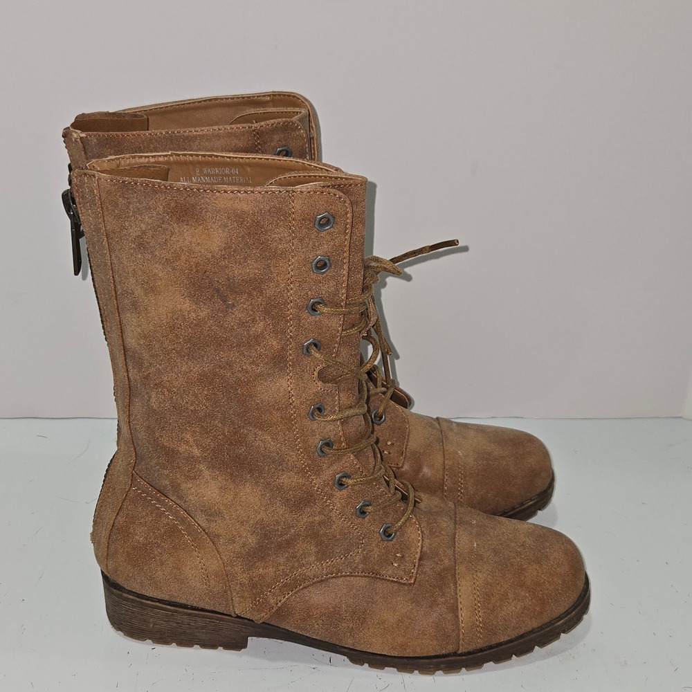 Rouge Warrior-04 Womens Size 9 Brown Lace Up Back Zip Combat Boots Lug Sole